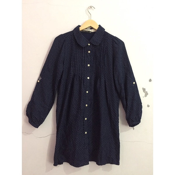 ZARA DRESS TUNIK POLKA NAVY LACE KOREA ORIGINAL