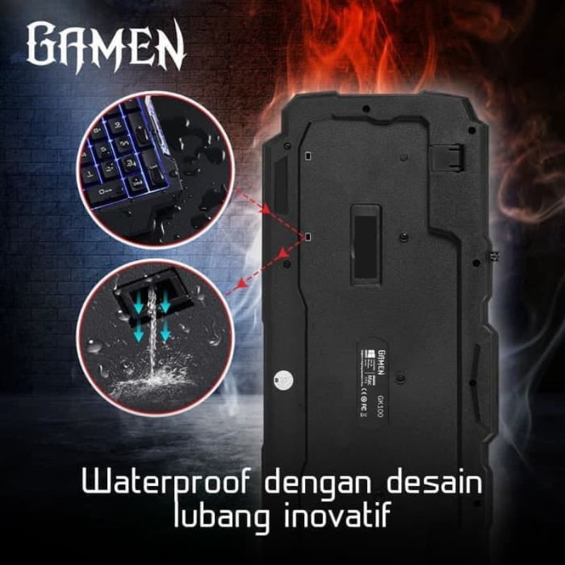 GAMEN GK100 Rainbow Backlight Gaming Keyboard Black