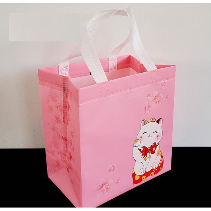 

PROMO - goodie bag paper bag kain / kantong plastik go green pink cat