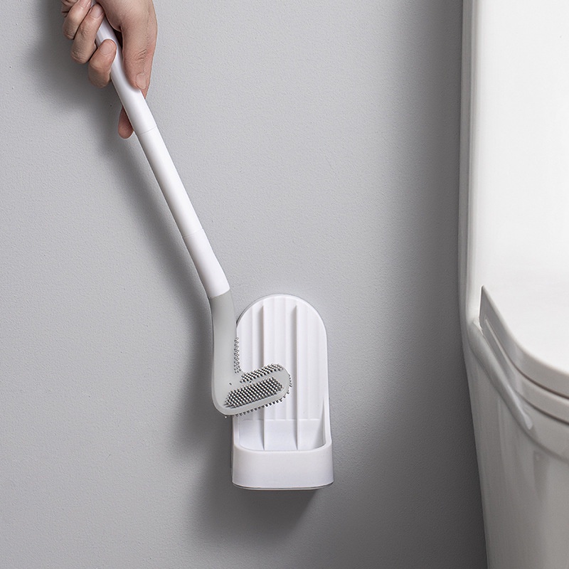 Sikat Pembersih Toilet Bahan Silikon Breathable Cepat Kering Dengan Holder Untuk Kamar Mandi
