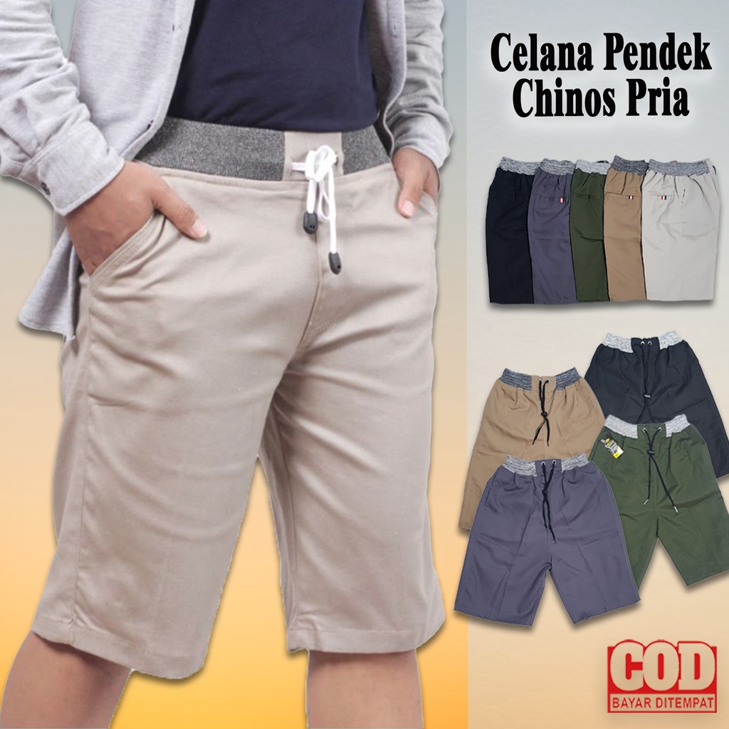 Celana Chino Chinos Cinos Pendek Pria Kolor Rib Ukuran All Size Dewasa - CHNS.RIB.PLS