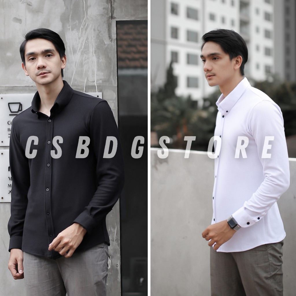 Kemeja Brogo Panjang Pria Original Brogoid Official Lengan Panjang White Black