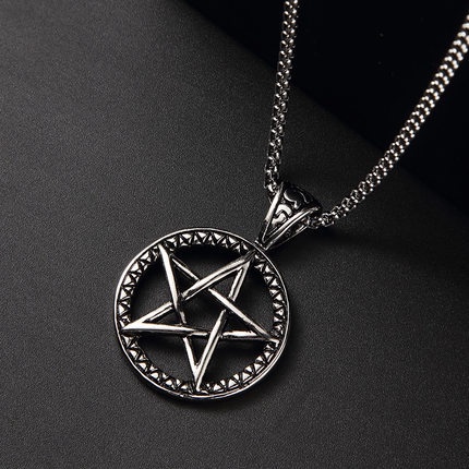 Punk style titanium steel casting personality Pentagram male pendant fashion stainless steel necklace jewelry