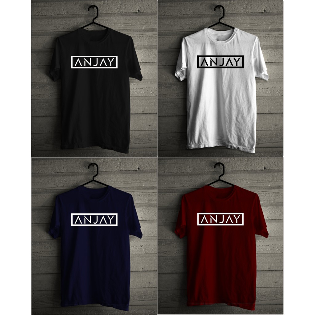 BAJU KAOS DISTRO PRIA LENGAN PENDEK SABLON GAMBAR  ANJAY KAOS JUMBO COWOK KATUN WARNA HITAM