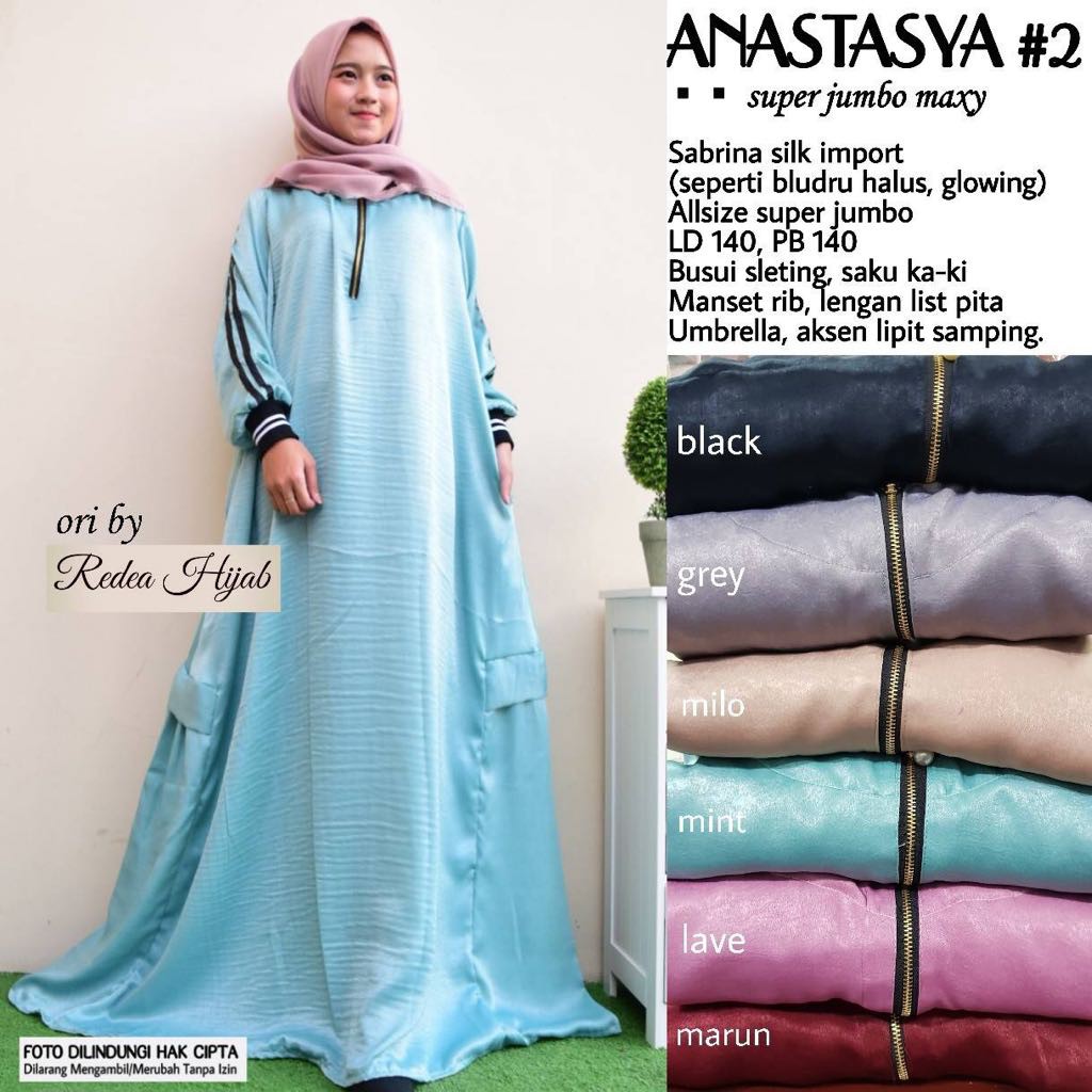 REAL PICTURE (LD 140cm) ANASTASYA 2 JUMBO MAXY DRESS MUSLIM WANITA POLOS BUSUI SILK MEWAH