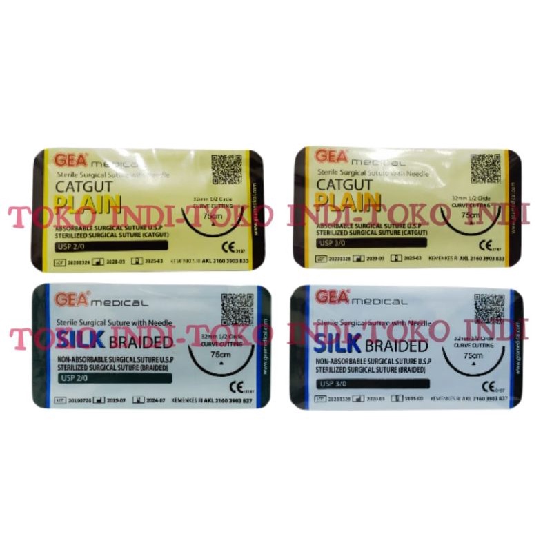 PER PCS Catgut Plain+Needle/Catgut Silk+Needle/Catgut Chromic+Needle berbagai ukuran