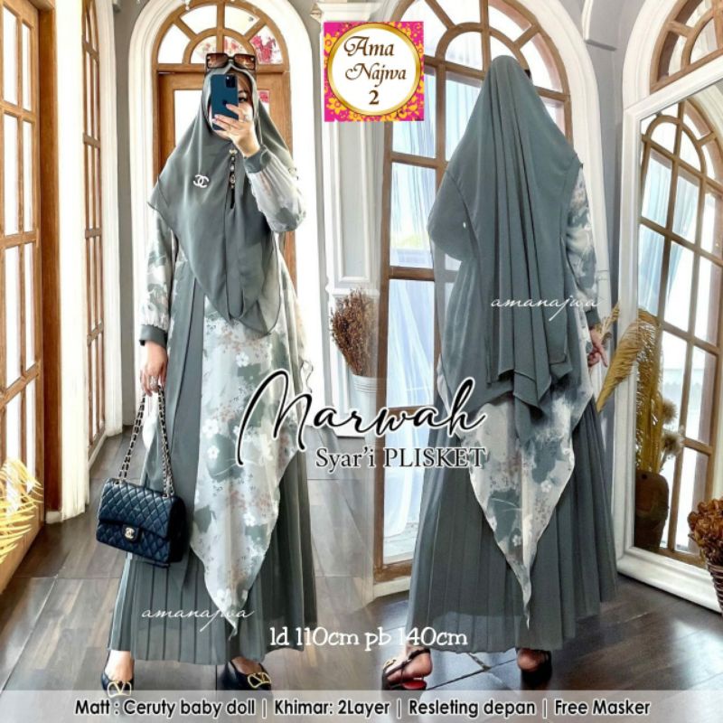 Marwah Gamis Syari Plisket Ceruti Babydoll by Ama Najwa