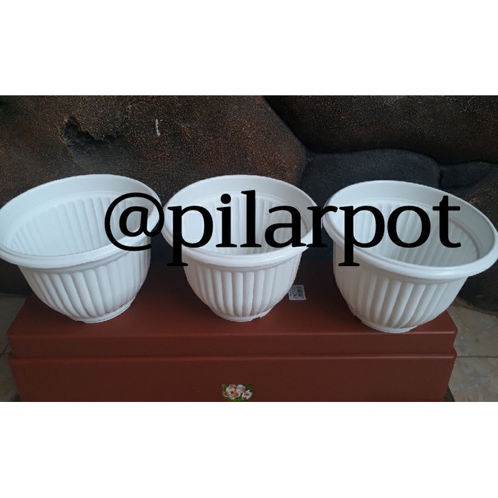 pot bunga motif belimbing PUTIH 18cm(CJP) - Putih