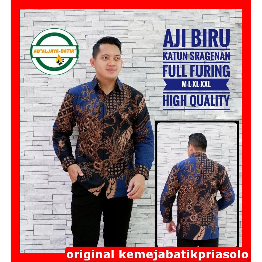 AJI BIRU ALJAYA ATASAN BATIK PREMIUM KEMEJA BATIK SOLO Lengan Pendek Lapis Furing Merah Kresna