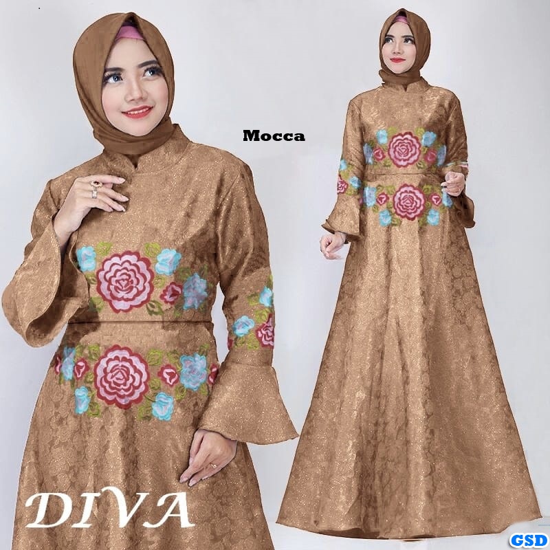 Maxi Diva/ Gamis Bordir/Maxi Hijab/ Maxi Murah Berkualitas Motif Bunga