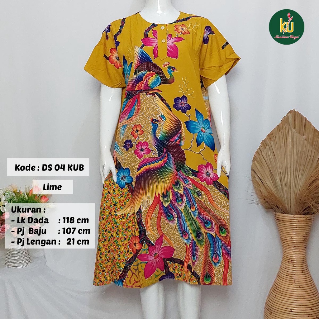 COD DS04 KUB | Daster Batik Kencana Ungu Asli Label Biru Uk. Jumbo LD 120 cm | Baju Santai Tidur Wanita Dewasa Kancing Depan Busui Friendly Motif Terbaru-Lime J