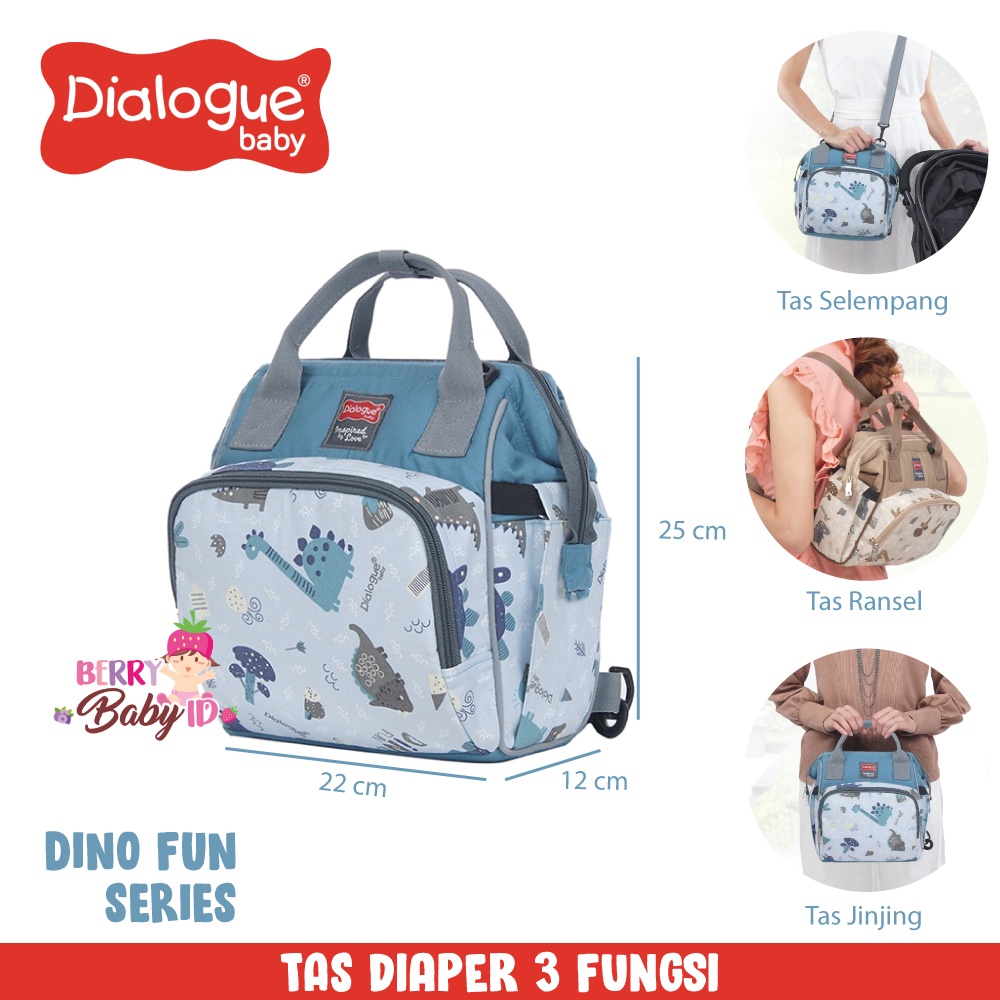 Dialogue Baby Tas Diaper Bayi Kecil 3-in-1 Travel Bag Dino Fun Series Berry Mart