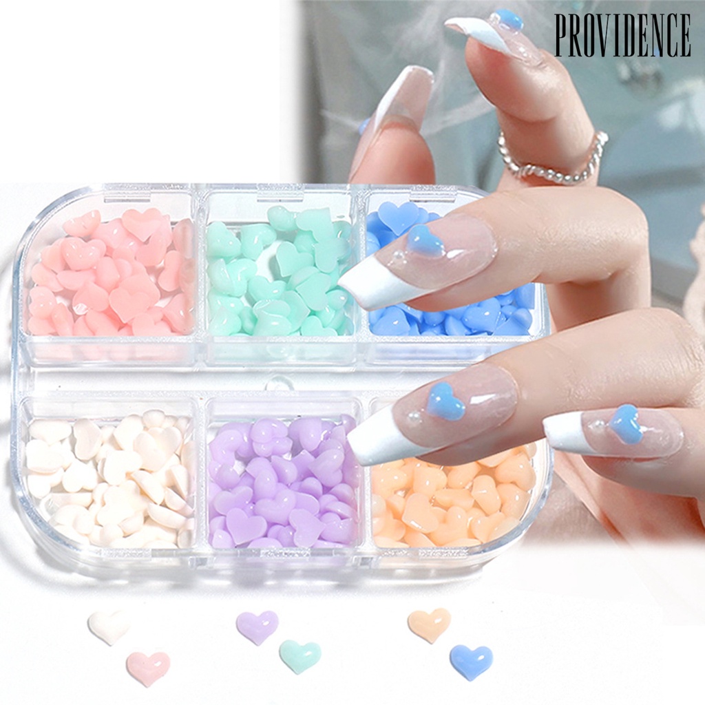 Providence 6Grids/Box Nail Heart Ornament Flat Back 3D Effect Color Changing White Pink Heart Nail Art Decorations Charms for Manicure