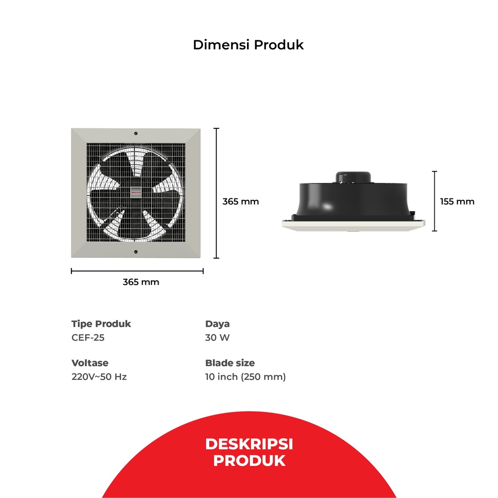 Maspion CEF25 Kipas Exhaust Fan Plafon 10 inch (25 cm) / Kipas Hexos Plafon