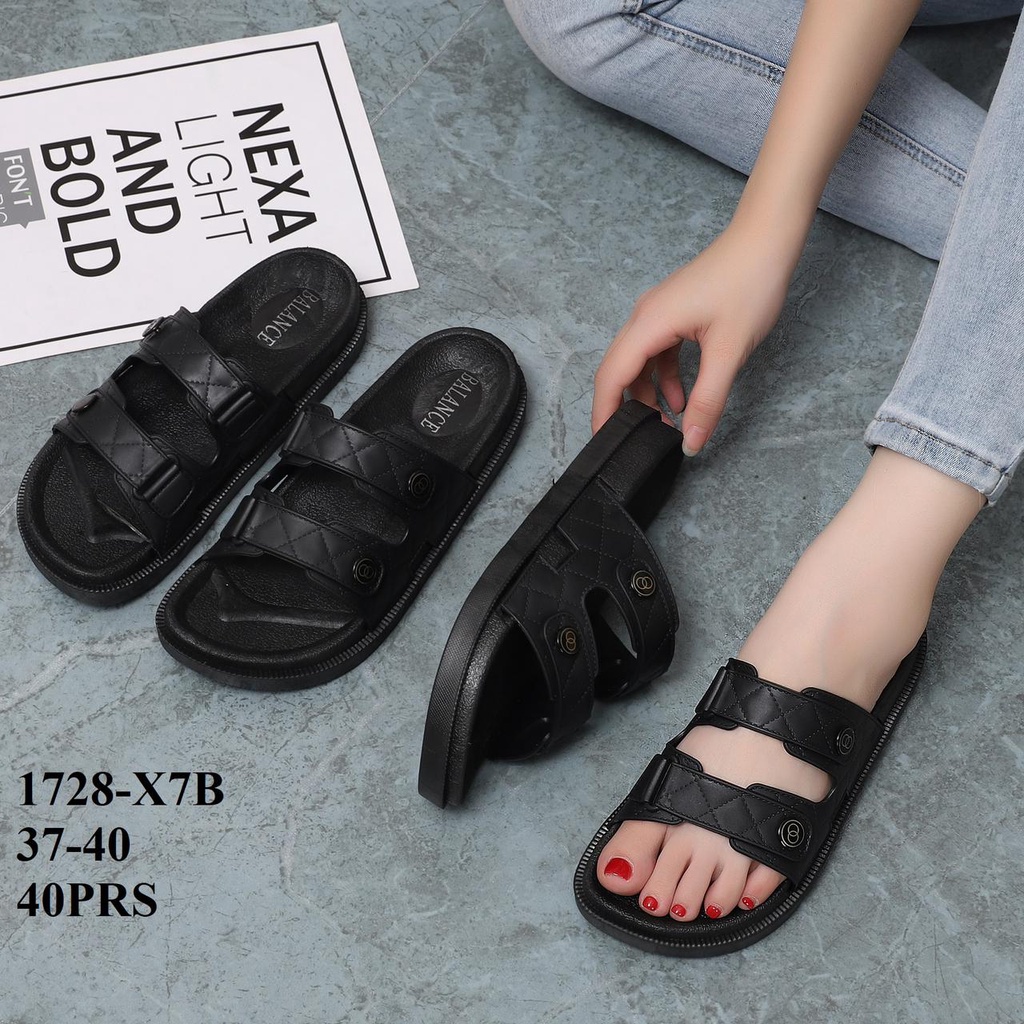 Sandal Flat Jelly kokop kancing Korea Wanita Balance TIKTOK!!! 1728-X7B VERSI TERBARU!! SLIP ON (tanpa tali belakang)