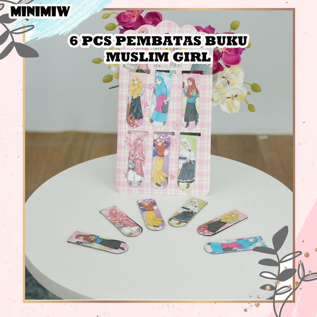 PEMBATAS BUKU PEREMPUAN BERHIJAB ISI 6 PCS MUSLIM GIRL PENANDA HALAMAN BUKU BOOKMARK JILBAB