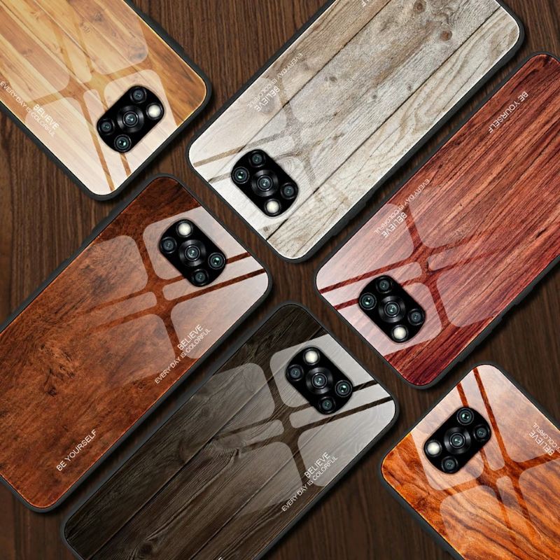 Wood Grain Glass Case Xiaomi Poco X3 PocoX3 Pro PocoX3NFC NFC Hardcase Softcase Casing HP
