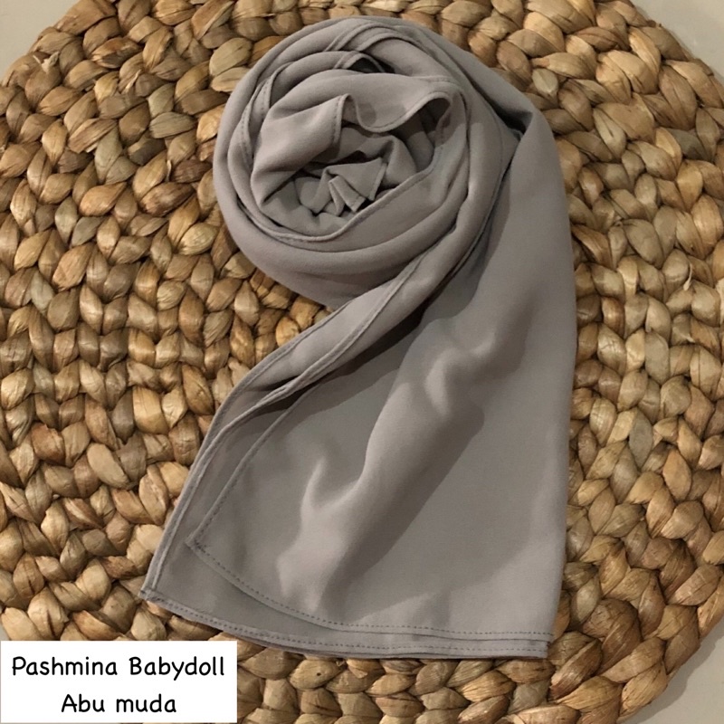 PASHMINA CERUTY BABYDOLL PREMIUM JAHIT TEPI Hijab Jilbab-Abu muda