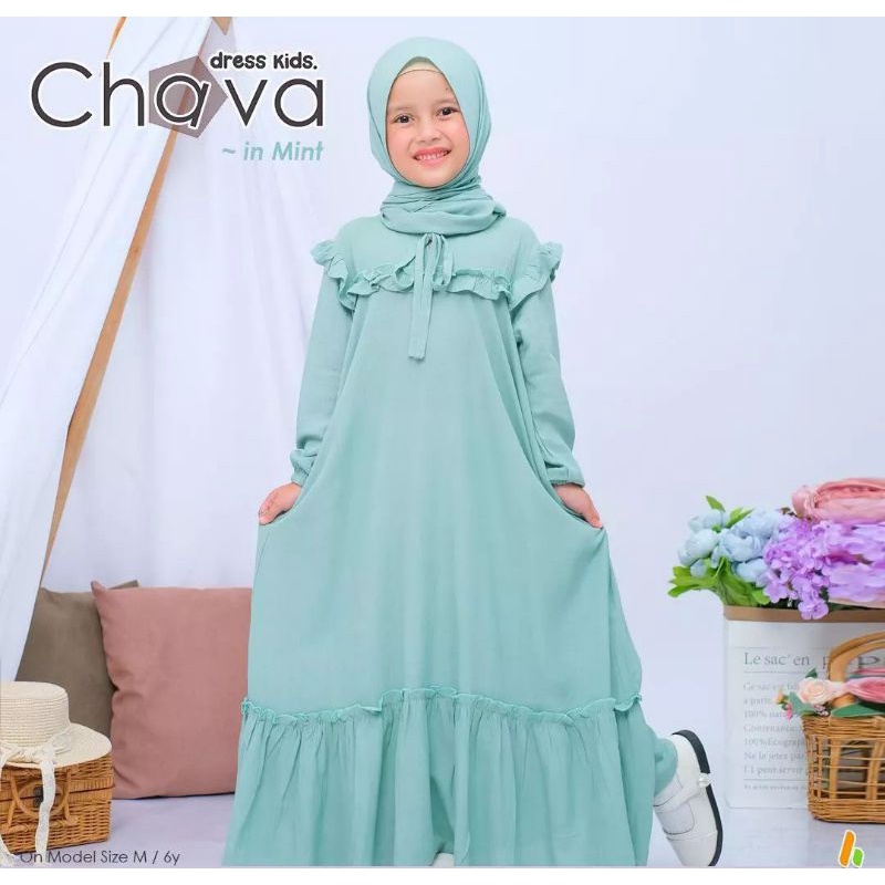 GAMIS ANAK MUSLIM PEREMPUAN 7-8 TAHUN/DRESS KIDS CHAVA/GAMIS ANAK TERBARU CERUTY BABYDOLL/FAR MOSLEMSTORE