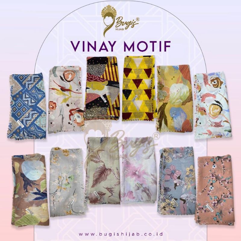Jilbab Segiempat Vinay Motif by Bugis Hijab Original