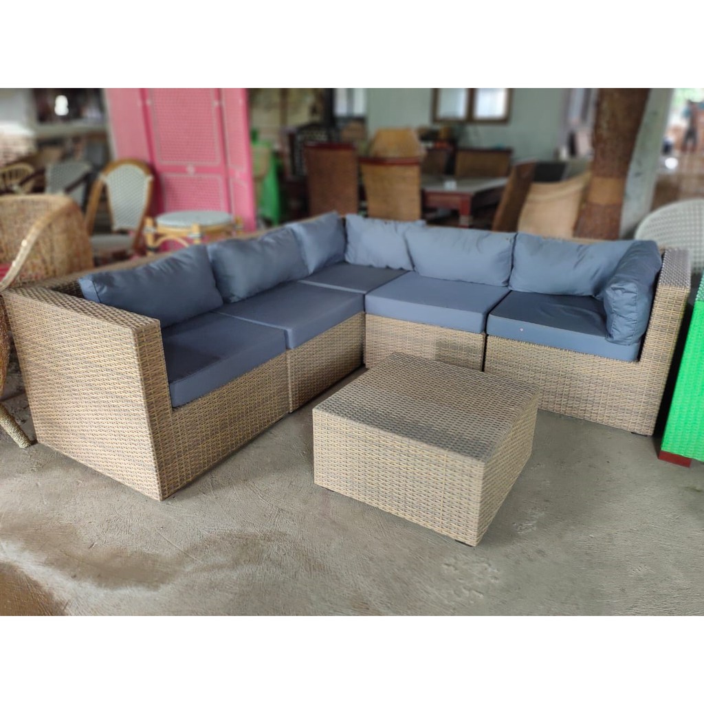 Kursi Sofa Sudut Anyaman Rotan Sintetis