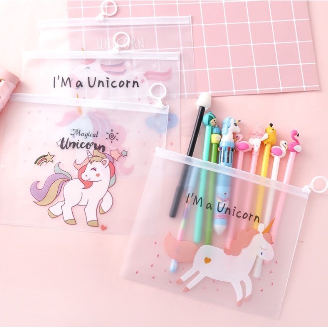 POUCH KOSMETIK TRANSPARAN MOTIF UNICORN DAN PINK PANTHER MURAH IMPORT ZIPPER BAG