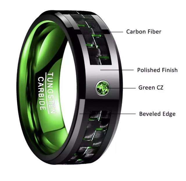 Cincin Pria Tungsten Carbide Original Green Zirconia Carbon Ceramic Fiber High Quality Premium