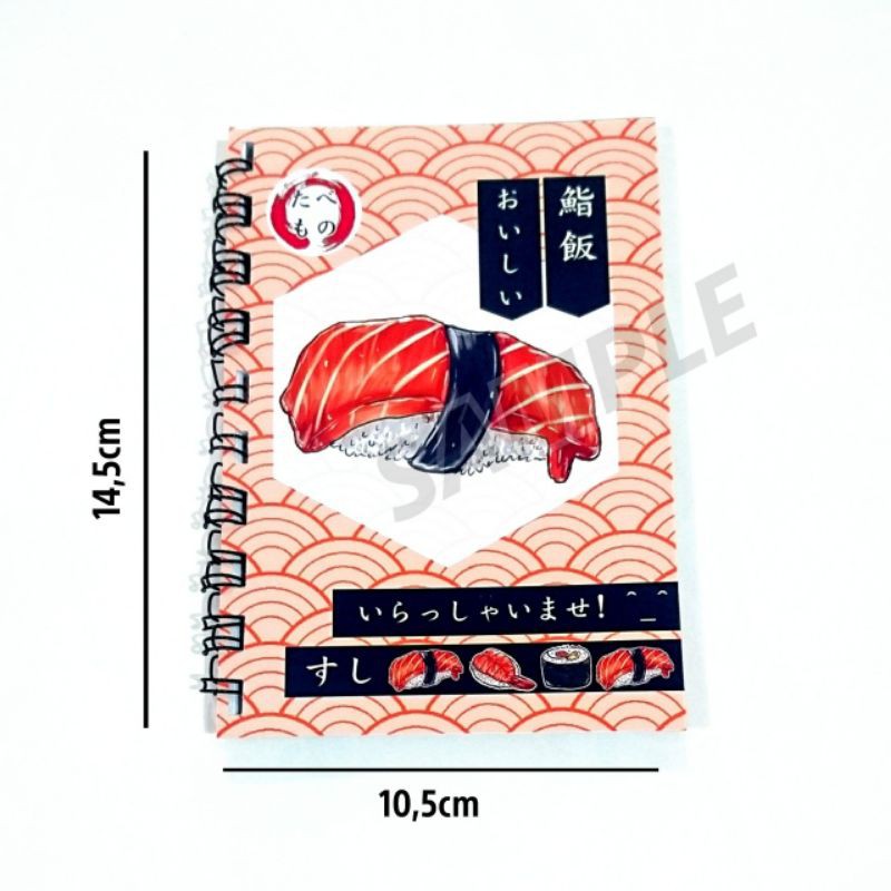 notebook sushi buku catatan buku notes note memo diary sushi buku tulis a6 small 50 lembar (tebal)