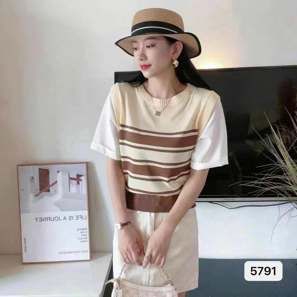 Reina T-shirt Cotton Mix Vest Knit - Atasan Wanita Rajut Import TM (5791)