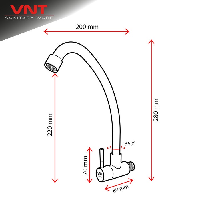 VNT Kran Dapur Cuci Piring 1/2 Inch Leher Angsa Stainless SUS304 Keran Sink Tembok