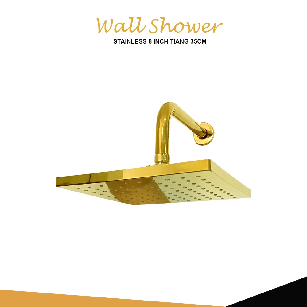 Wall Shower Set Gold Stainless Shower Dinding Paket Kran Tanam Kuningan /  Shower Tanam Gold Pancuran Hujan Deras