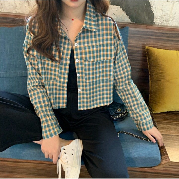 Square Long Sleeve T-shirt/ kemeja kotak-kotak/ oversized/ kemeja longgar