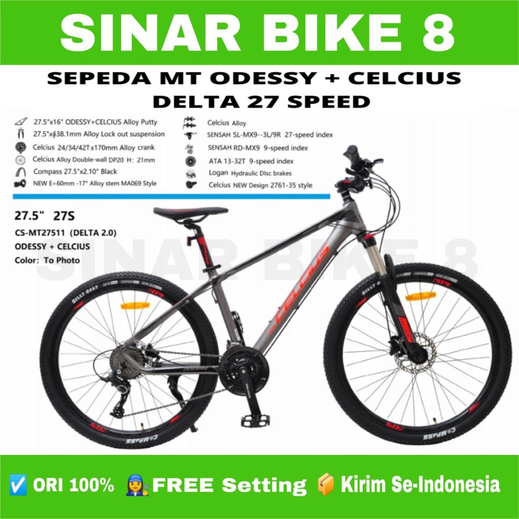 Sepeda Gunung Ukuran 27.5 Inch MTB CELCIUS ODESSY DELTA Alloy 27 Speed Hidrolik