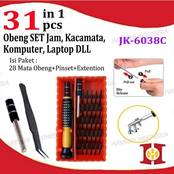 Obeng Set Kotak 31 in 1 Magnet Service Jam Handphone Computer Laptop