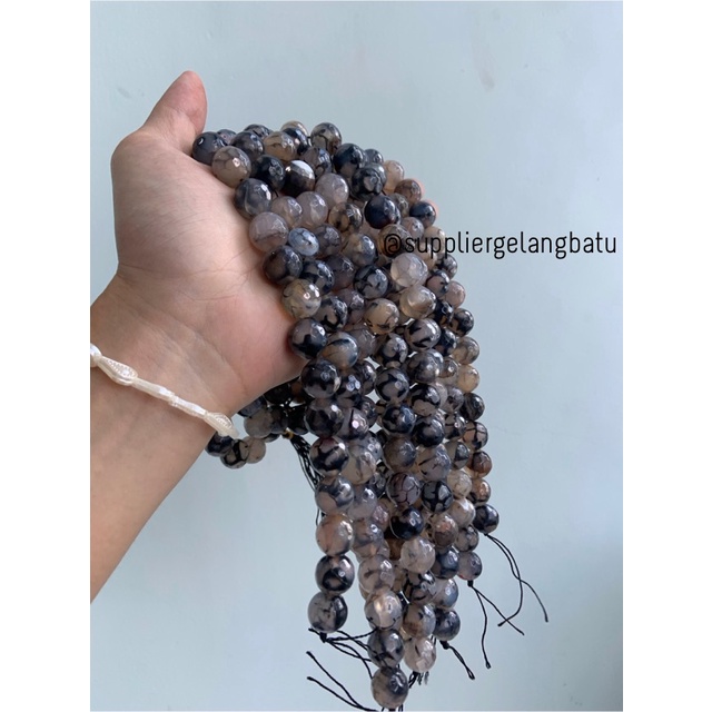 Batu RHODOLITE DALMANTION CUTTING 16mm natural akik hitam putih serat