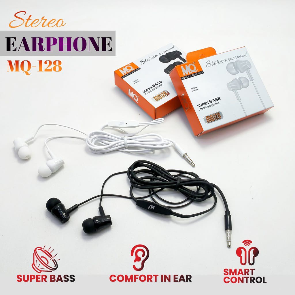 SB MQ 128 Earphone Headset Kabel Handsfree In Ear HiFi dengan Mikropon