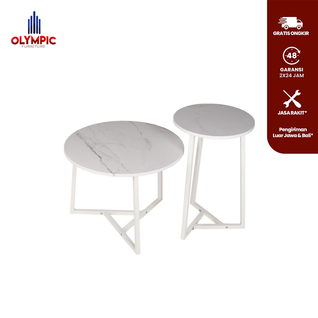 Olympic Coffee Table / Meja Bulat / Meja Kopi / Meja Tamu Minimalis 1 Set 2 Meja / CT Marble 02