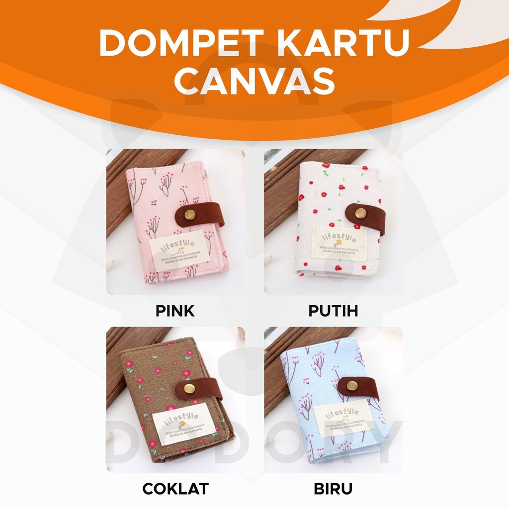 DODORY Dompet Kartu Kanvas Motif Floral Bunga US 20 Slot Kartu Canvas