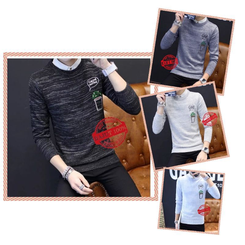 baju lengan panjang pria rajut MORNING / sweater/  bahan RAJUT tebal