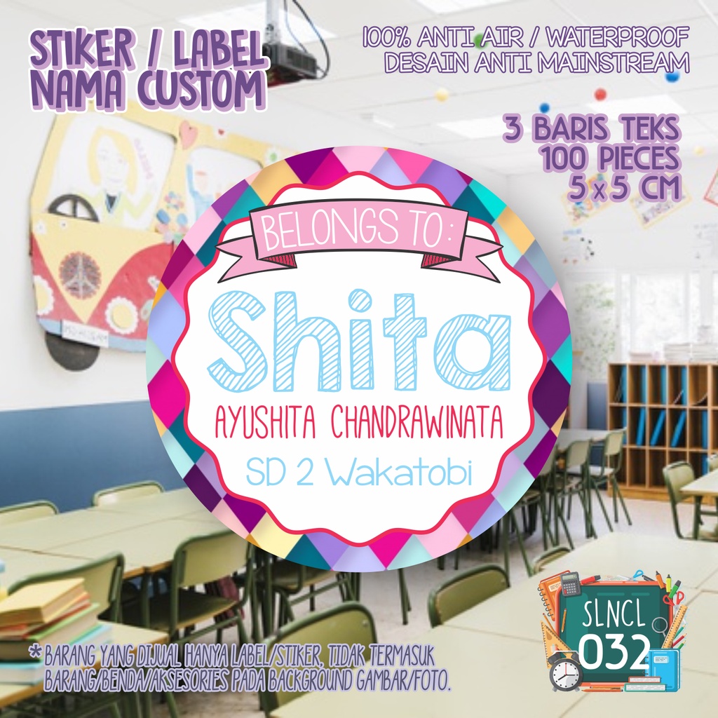 

stiker nama label anak perempuan dan laki laki murah waterproof custom SLNCL 032