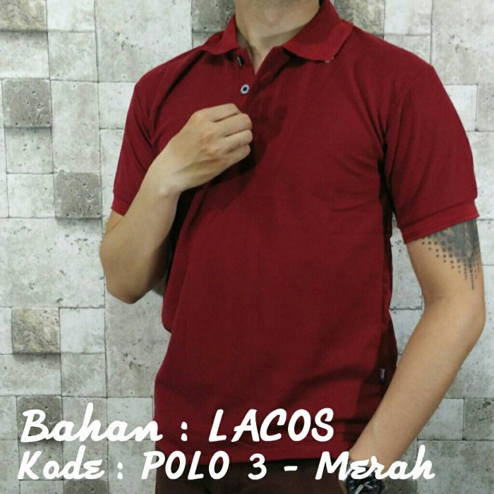 [[COD]] POLO 3 Kaos Kerah Merah Polos Baju Pria Cowok Bahan Lacos Kaus Pendek - Maroon, M [[COD]]