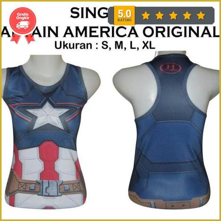 Kaos Baju Singlet Captain America Wanita Senam Fitness Yoga Zumba Gym Premium