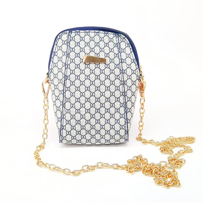 tas pesta wanita /tas tali rantai emas monogram O Biru / clutch bag