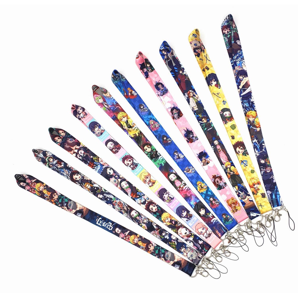 QUINTON Portable Lanyard Cartoon Neck Strap Phone Straps Key Chain Polyester Camera strap ID Card Holder Long Kimetsu no Yaiba Anime Demon Slayer