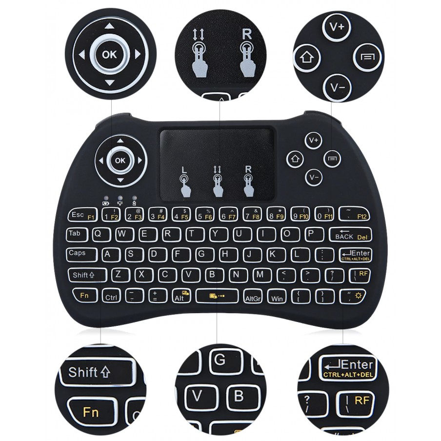 H9-L Mini Hand-held Wireless Keyboard QWERTY with Backlight