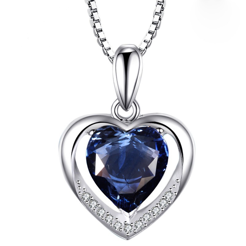 [Ready Stock]Fashion Elegant Love Blue Crystal Pendant Necklace