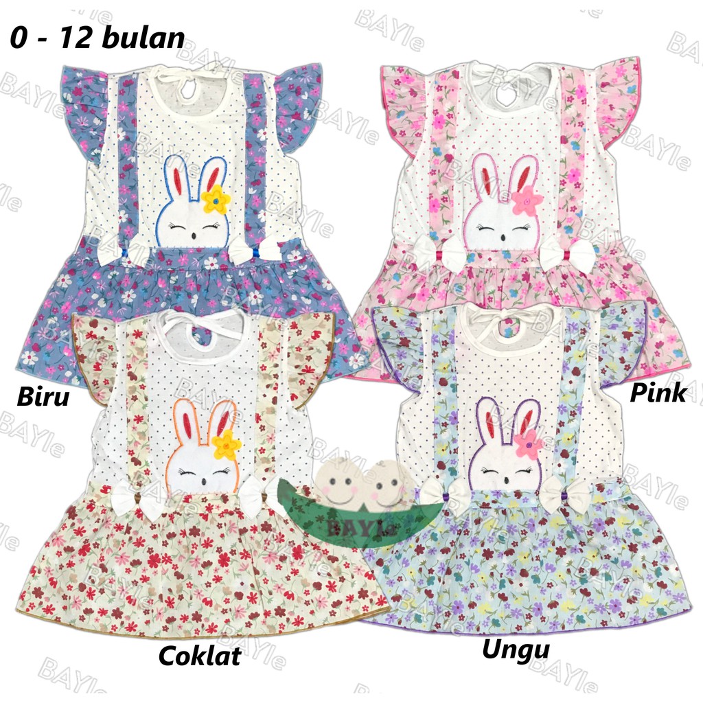 BAYIe - Baju bayi/Anak Perempuan Dress motif RABBIT BUNGA PLANET KIDS usia 0 -12 bulan /Pakaian anak