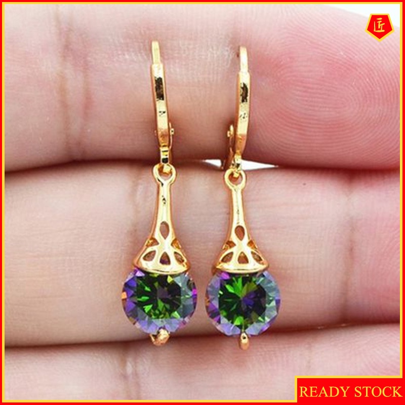 [Ready Stock]Elegant Graceful 18K Gold Inlaid Colorful Topaz Earrings