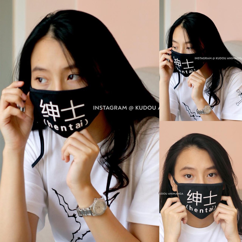 Masker Kain Hentai Kanji Black