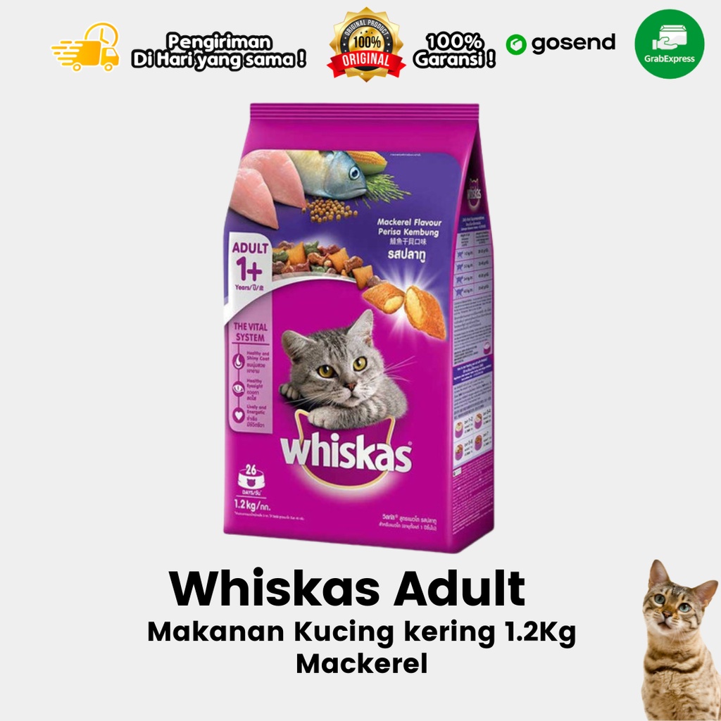 Makanan Kucing Kering Dry Food Whiskas Adult 1.2Kg plus Vitamin